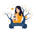 Girl catching a fallen leaf on autumn day concept illustration Royalty Free Stock Photo