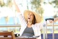 Girl celebrating holidays in an apartment on beach Royalty Free Stock Photo