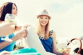 Girl with champagne glass on boat Royalty Free Stock Photo