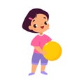 Girl Character with Ball Playing Do Sport Vector Illustration