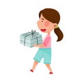 Girl Character Carrying Pile of Paper as Sorted Garbage for Recycling Vector Illustration