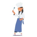 Girl Character, Dressed As A Chef, Confidently Wields A Spoon And Fork In Her Small Hands, Poised To Conquer Culinary