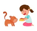 Girl Character Feeding Her Domestic Pet Cat Vector Illustration Royalty Free Stock Photo