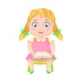 Girl Character with Ponytails Sitting on Chair and Reading Book Vector Illustration Royalty Free Stock Photo