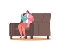 Girl Character Reading Book Sit on Armchair at Home or Library. Kid Studying, Schoolgirl Learning, Read Fairytale Story