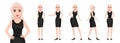 Girl character set isolated on a white background. Woman dressed in a black dress. Various poses. Mouth and body animation. Cute