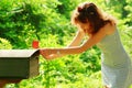 Girl Checking Mail Royalty Free Stock Photo