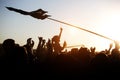 Girl cheering at outdoor music, rock festival Royalty Free Stock Photo