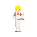Woman cook in a white apron. Cartoon flat illustration