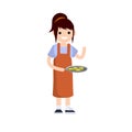 Woman cook in a red apron. Cartoon flat illustration