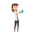 Girl Chemist Scientist with Test Flask, Doctor or Student Character in White Coat Working at Medical or Researching Royalty Free Stock Photo