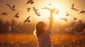 Girl Child with Hands Up Enjoying Nature Royalty Free Stock Photo