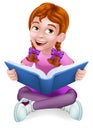 Girl Child Kid Cartoon Character Reading A Book