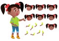 Girl, Child, Kid, Teen Vector. Black. Afro American. Beautiful. Youth, Caucasian. Face Emotions, Various Gestures