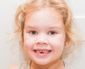 A girl, a child lost a tooth, hole, oral hygiene Royalty Free Stock Photo