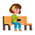 Girl Child Playing Video Game On Smartphone Vector Royalty Free Stock Photo