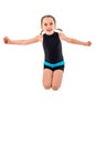 Girl child practice and doing rhythmic gymnastics portrait, white background Royalty Free Stock Photo