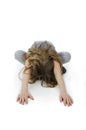 Girl child practicing yoga, working out, wearing sportswear, isolated on white background. Happy little girl goes in for sports.