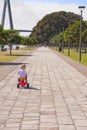 Girl child riding kids trike on path