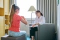 Girl child at therapy session with psychologist Royalty Free Stock Photo