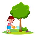 Girl Child Watering Tree, Earth Day Concept Vector. Isolated Illustration