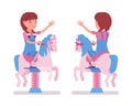 Girl child 7-9 yo school age kid on horse spring rider
