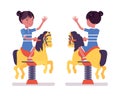 Girl child 7, 9 yo school black kid, horse spring rider