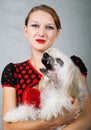 Girl and chinese crested dog