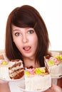 Girl with chocolate cake. Royalty Free Stock Photo