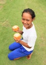 Girl with chocolate fruit Royalty Free Stock Photo