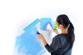 Girl chooses color for painting walls