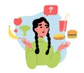 Girl chooses food vector concept Royalty Free Stock Photo