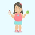 Girl chooses a healthy lifestyle The fat kid Vector cartoon