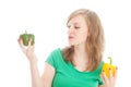 Girl choosing between bells peppers