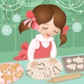 Girl and Christmas baking ginger cookies Royalty Free Stock Photo