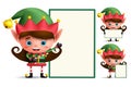 Girl christmas elf vector character set holding empty white board