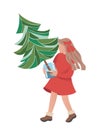 Girl with a Christmas tree