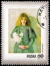 Girl with Chrysanthemums, by Olga Boznanska 1865-1940, Stamp Day 1971 - Woman in Polish Paintings serie, circa 1971