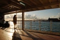 A girl on a city liner ship Royalty Free Stock Photo