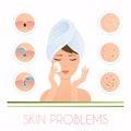 Girl cleaning and care her face. Skin problems solution, home re