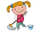 Girl cleaning floor