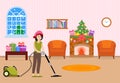 Girl cleans, decorates room for Christmas New Year