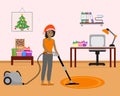 Girl cleans, decorates room for Christmas New Year