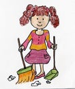 Girl cleans house illustration