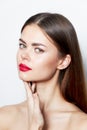 Girl clear skin Red lips attractive look light