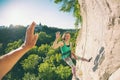 The climber gives five Royalty Free Stock Photo