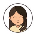 Girl close eyes cartoon character portrait female, round line icon