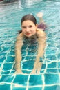 Girl close up portrait in open air swimming pool Royalty Free Stock Photo