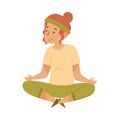 Girl with Closed Eyes and Crossed Legs Sitting in Lotus Position Practising Yoga Vector Illustration