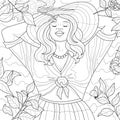 Girl with closed eyes enjoy nature.Coloring book antistress for children and adults. Royalty Free Stock Photo